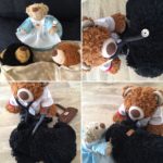 Reparatie gaatje in de nek van zwarte beer.